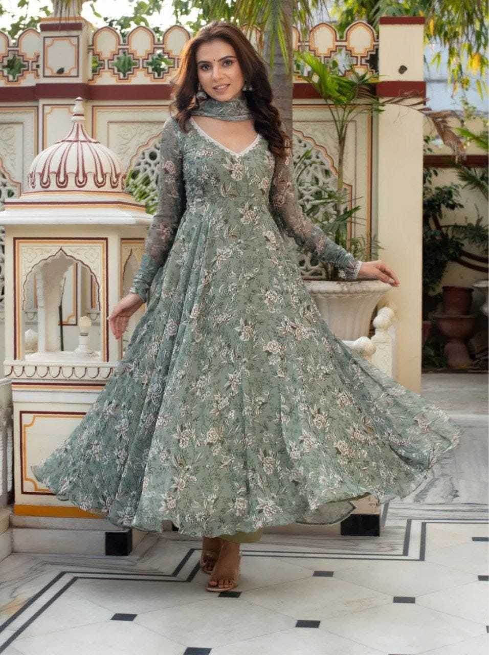 Georgette Printed Party Gowns - MYLUXURY LANE ENTERPRISE